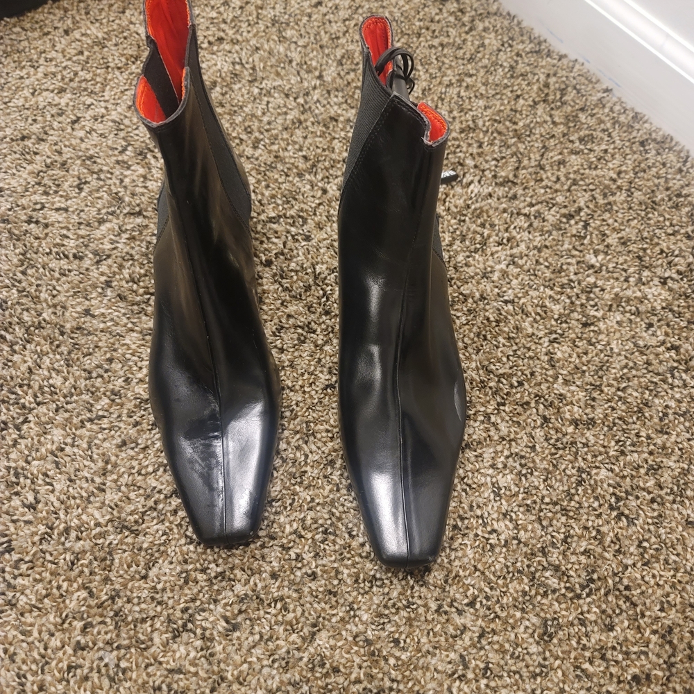 Zara Black Ankle Boots with Red Accent
